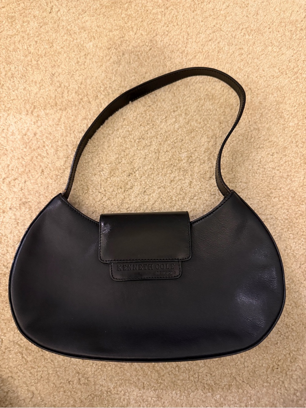 Kenneth Cole Black Leather Crescent Shoulder Bag